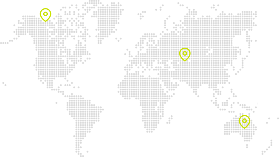 A dotted world map marking the regions we serve